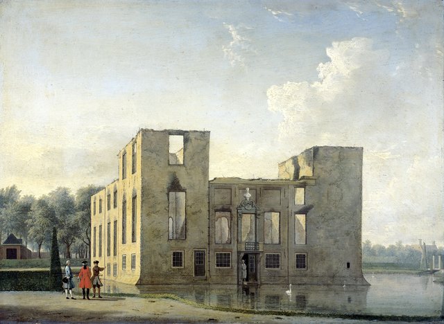 Rear View of Berckenrode Castle in Heemstede after the Fire by Jan ten Compe