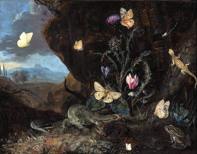 Landschap with insects, cyclamen and thistle by Otto Marseus van Schrieck