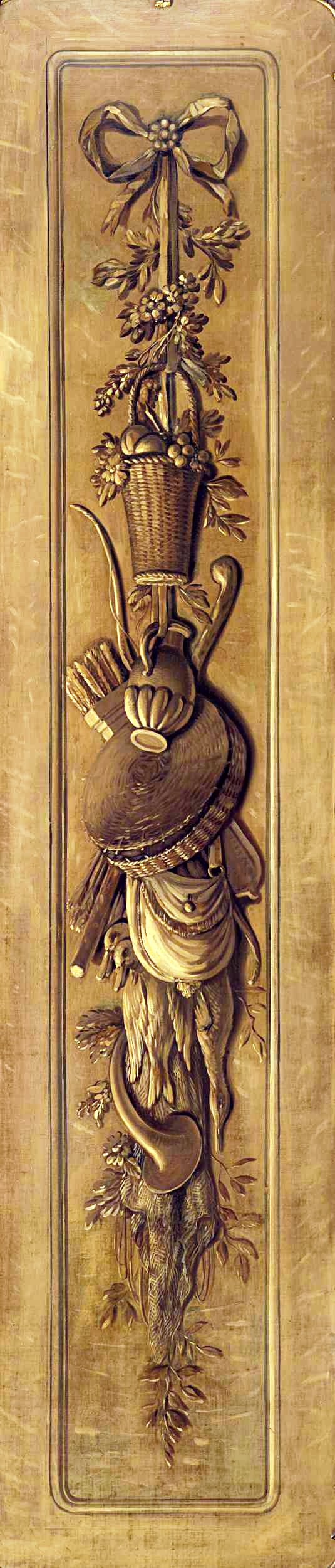 Schildering in grisaille met een aan een strik opgehangen trofee by Jurriaen Andriessen