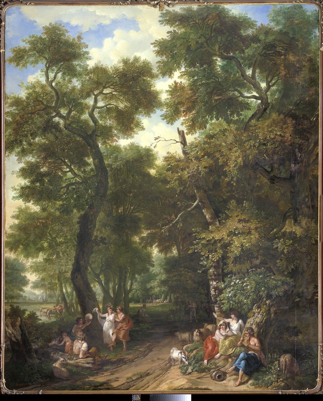 Arcadisch landschap met musicerende en dansende herders by Jurriaen Andriessen