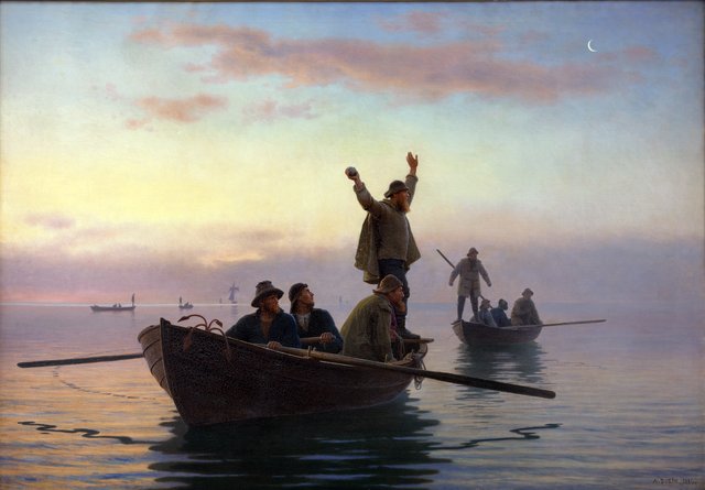 Hornfiskefangst med drivvod. Tidlig morgen by Anton Dorph
