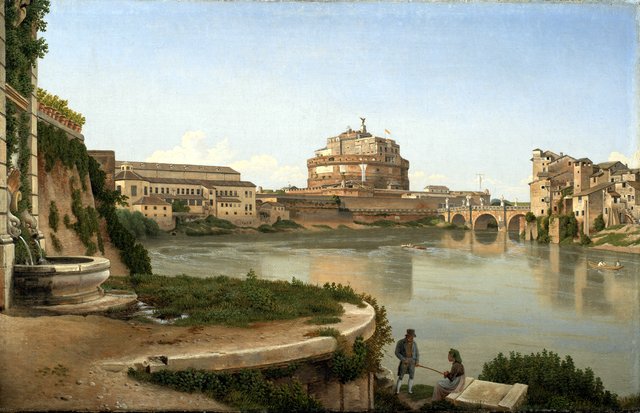 Udsigt over Tiberen fra Trastevere mod Engelsborg by Christoffer Wilhelm Eckersberg