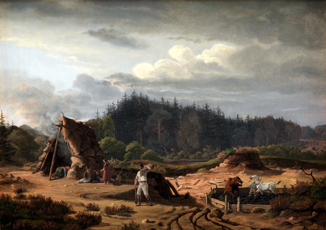 En mose ved Høsterkøb med tørvearbejdere by Fritz Petzholdt