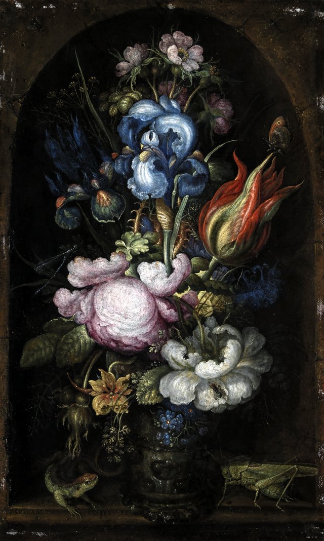 Blomsterbuket i en stenniche by Roelant Savery