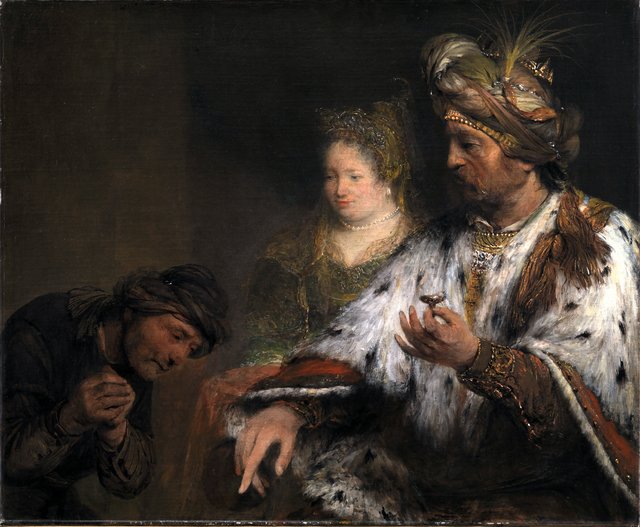 Den persiske kong Ahasverus giver Mordokaj ringen by Arent de Gelder