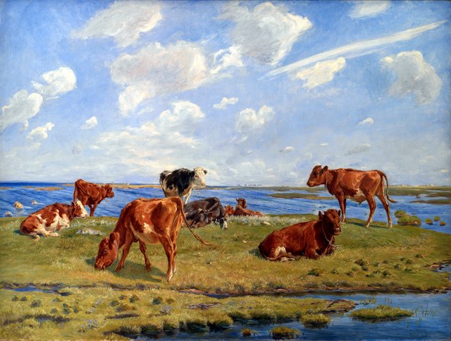 Kalve ved stranden by Theodor Philipsen