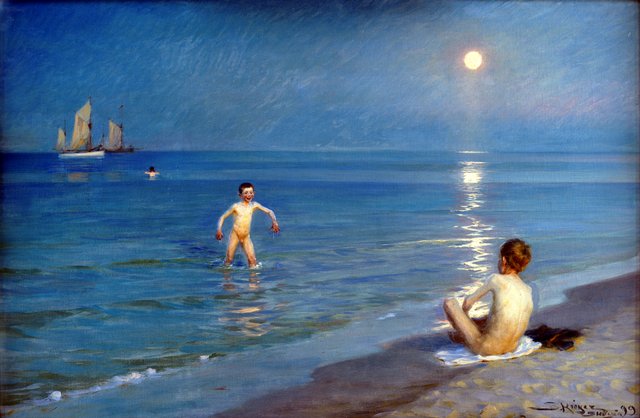Badende drenge en sommeraften ved Skagens strand by Peder Severin Krøyer