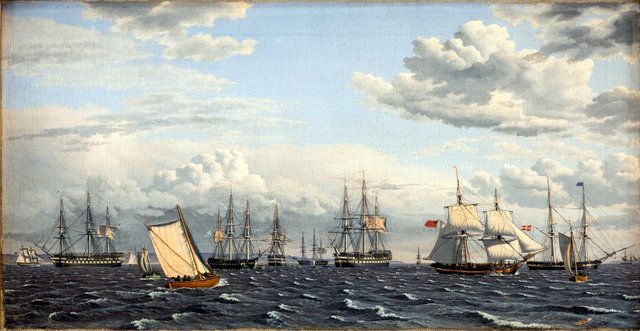 En russisk flåde til ankers på Helsingørs red by Christoffer Wilhelm Eckersberg