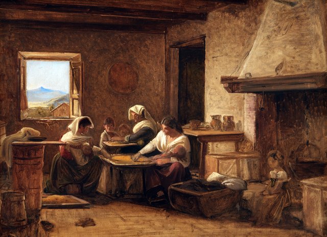 Kvinder arbejder i et køkken nær Olevano by Wilhelm Marstrand