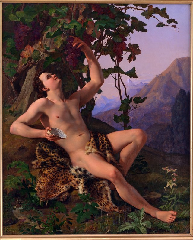 En ung faun ifærd med at plukke druer by Heinrich Eddelien