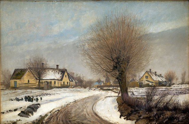 Vinterdag med sne i Baldersbrønde by Laurits Andersen Ring