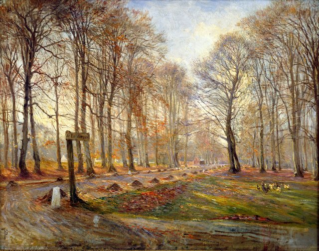 En sen efterårsdag i Dyrehaven. Solskin by Theodor Philipsen