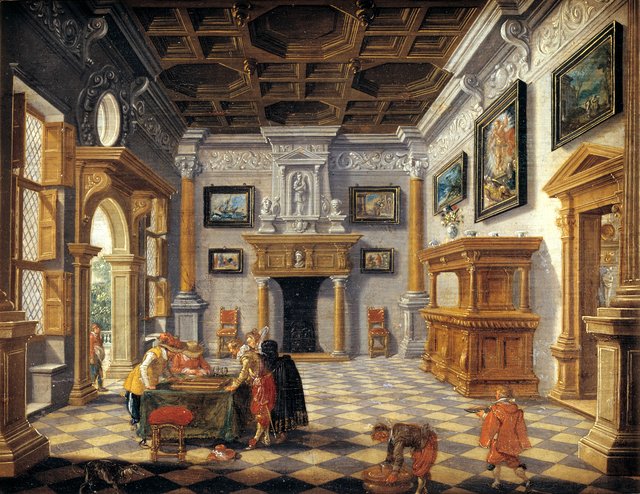 Renæssanceinteriør med tric trac spillere by Esaias van de Velde