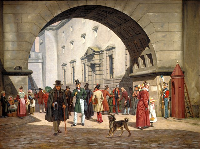Arrestbygningen ved råd- og domhuset by Martinus Rørbye
