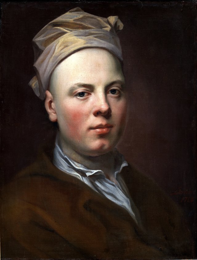 Portræt af en ung mand med hvid hue på hovedet by Balthasar Denner