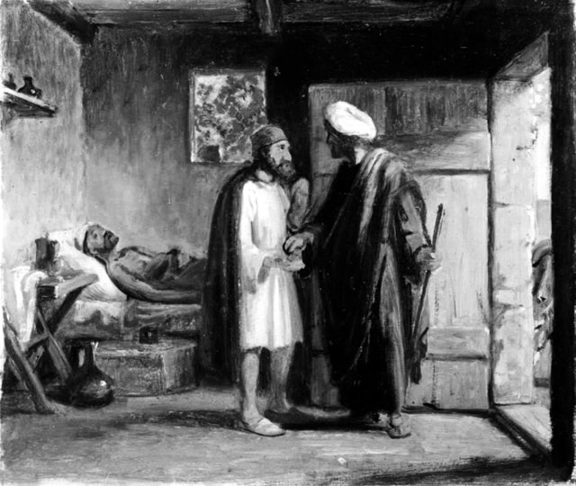 Den barmhjertige samaritan betaler værten by Wilhelm Marstrand