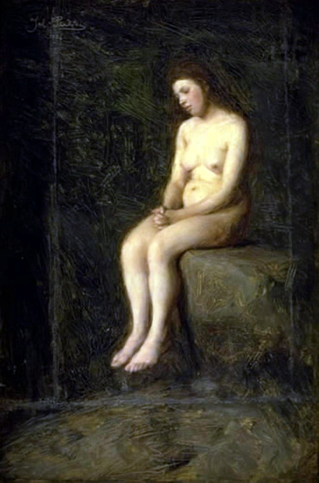 En nymfe. Siddende kvindelig model by Julius Paulsen