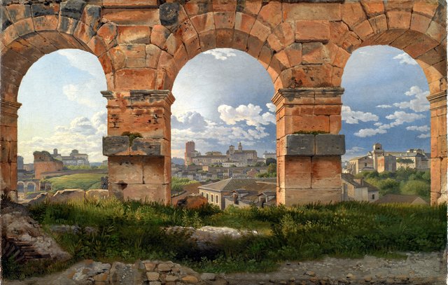 Udsigt gennem tre buer i Colosseums tredje stokværk by Christoffer Wilhelm Eckersberg