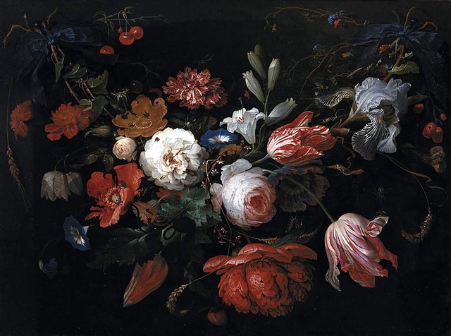 En ophængt blomsterfletning by Abraham Mignon