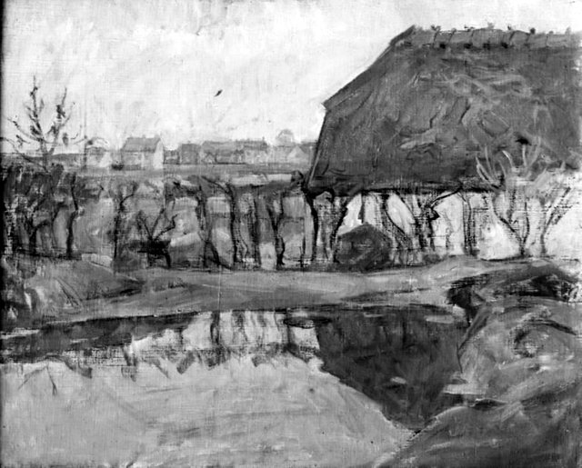 Ved en bondegård i Lyngby by Karl Schou