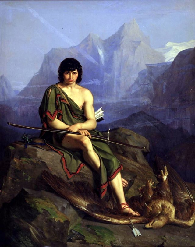 En bueskytte der hviler efter at have dræbt en ørn by Heinrich Eddelien