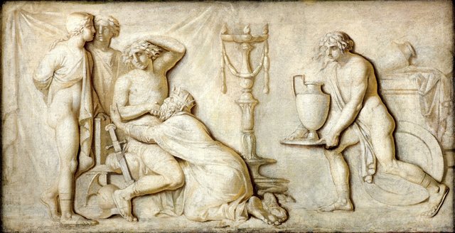 Kong Priamos bønfalder Achilleus om Hectors lig by Nicolai Abildgaard