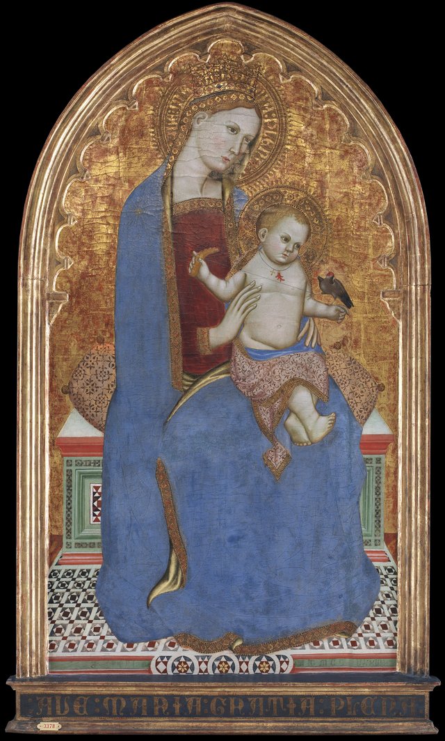 Madonna med Barnet, der leger med en stillids og holder et hirseaks i hånden by Cecco di Pietro