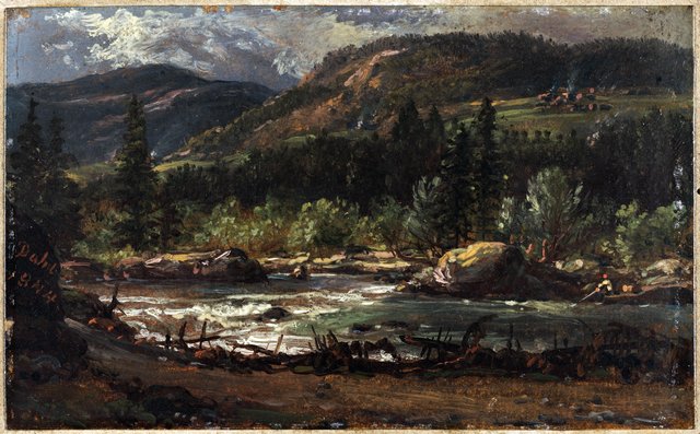 Landskabsskitse fra Norge. Ved Bruflat, Valdres by Johan Christian Dahl