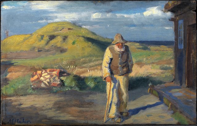 Blinde Kristian uden for sit hus by Michael Ancher