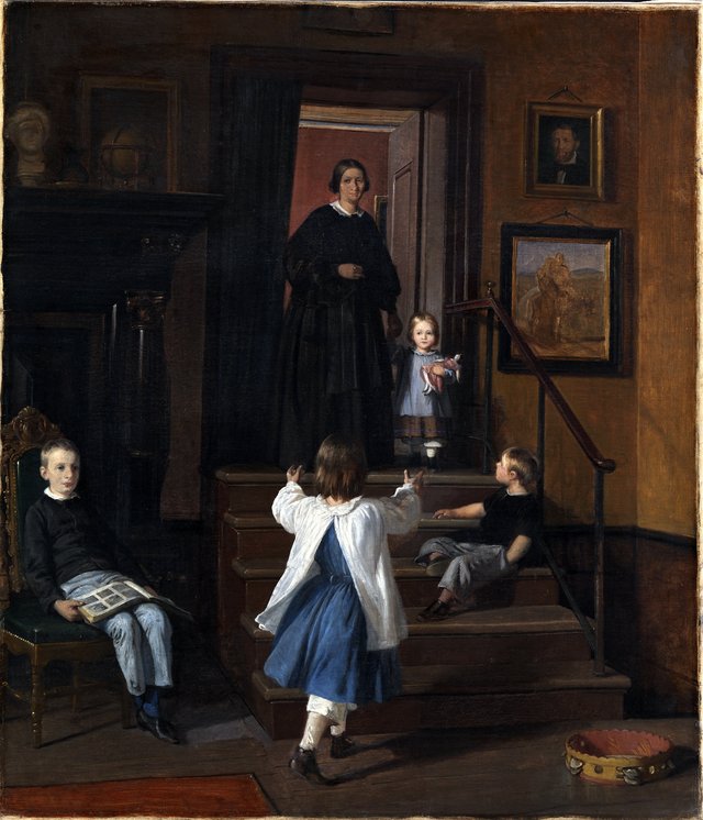 Kunstnerens hustru og børn i atelieret på Charlottenborg by Wilhelm Marstrand