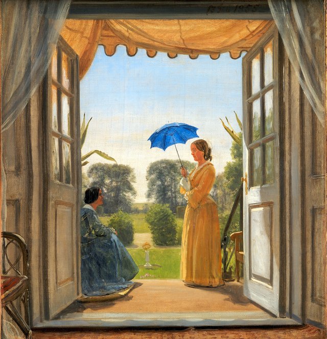 Caroline Dalgas og Jeanina Stampe på Nysø havetrappe by P. C. Skovgaard