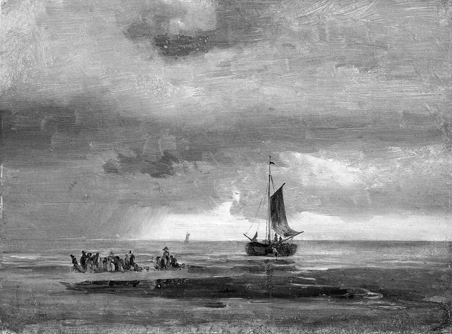 Flad strand ved solnedgang by Johan Christian Dahl