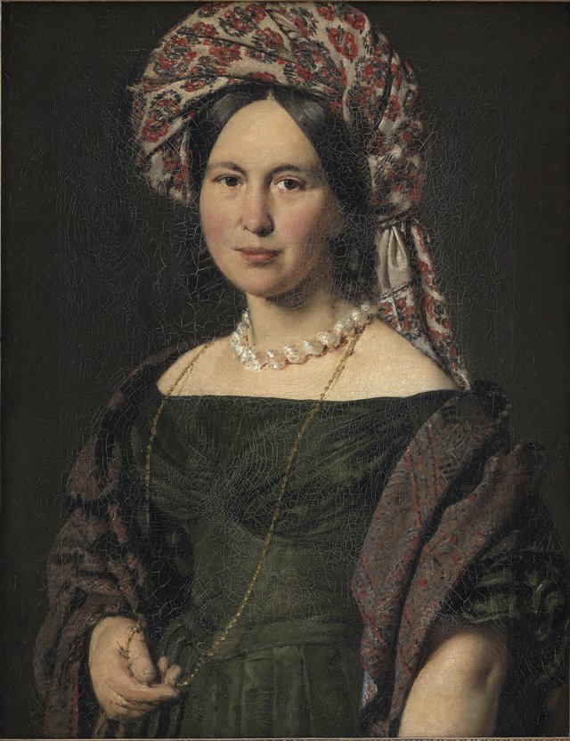 Cathrine Jensen, f. Lorenzen, kunstnerens hustru med turban by Christian Albrecht Jensen