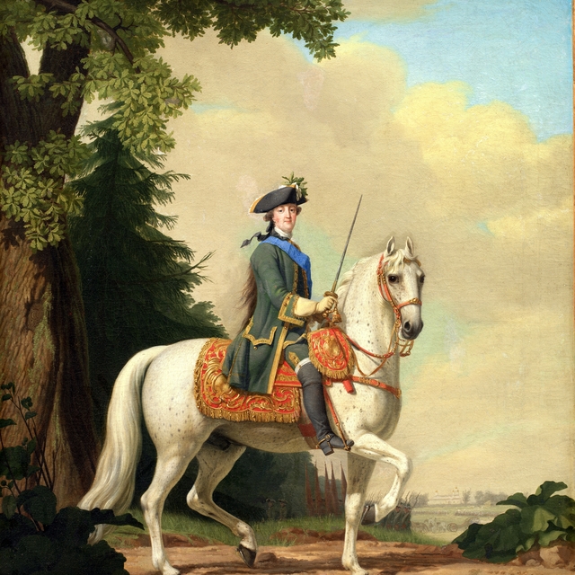 Katharina II af Rusland, ridende i garderuniform på hesten Brillante, den 28. juni 1762 by Vigilius Eriksen