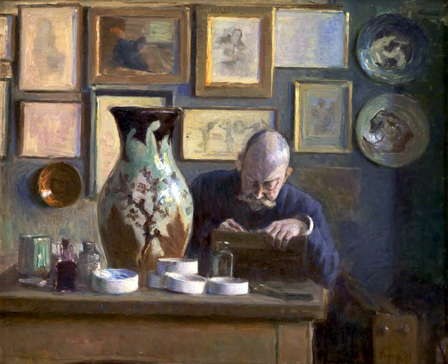 Arkitekten Thorvald Bindesbøll i sin arbejdsstue by Ludvig Find