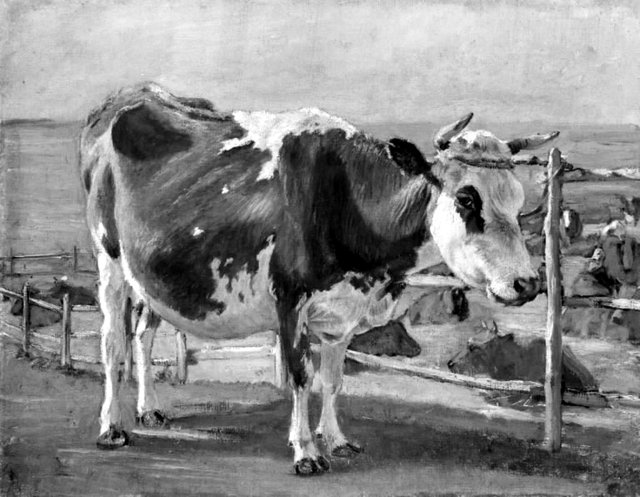 Stående rødbroget ko by Theodor Philipsen