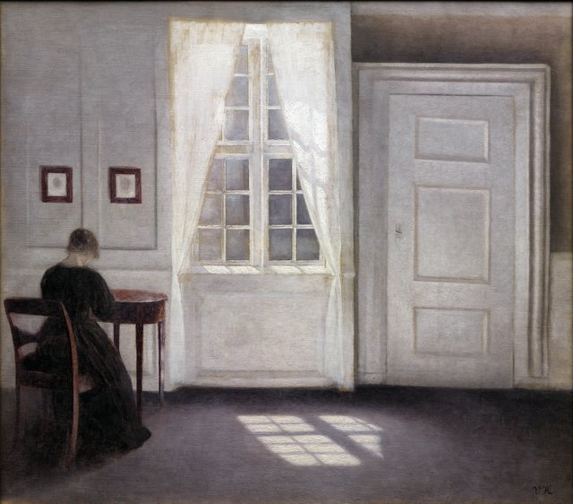 Stue i Strandgade med solskin på gulvet by Vilhelm Hammershøi