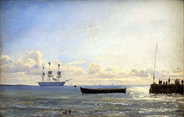 Et linjeskib til ankers by Emanuel Larsen