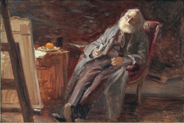 Maleren Vilhelm Kyhn rygende pibe by Anna Ancher