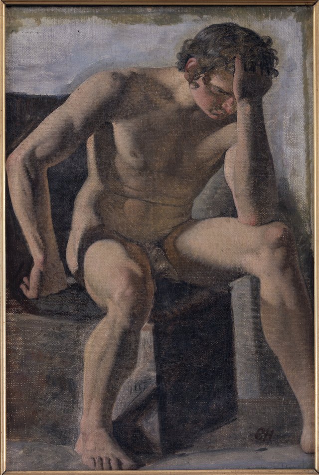 Siddende mandlig model by Constantin Hansen