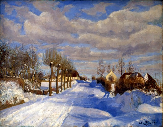 Snedækt landevej i solskin by Fritz Syberg