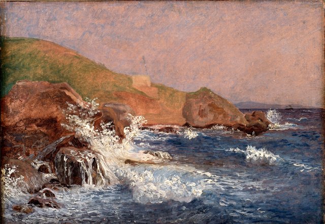 Klipper og oprørt sø. Capri by Christen Købke