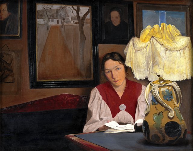 Lampelys. Interiør med kunstnerens hustru by Laurits Andersen Ring