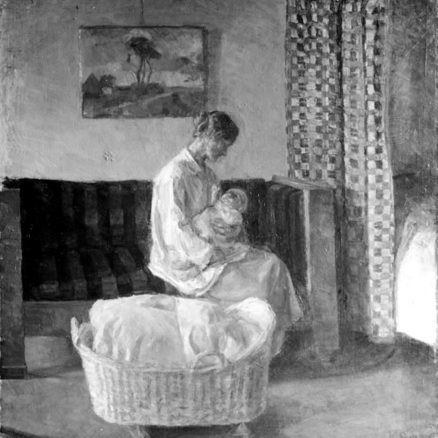 Marie Schou, f. Hansen, kunstnerens første hustru med sit barn by Karl Schou