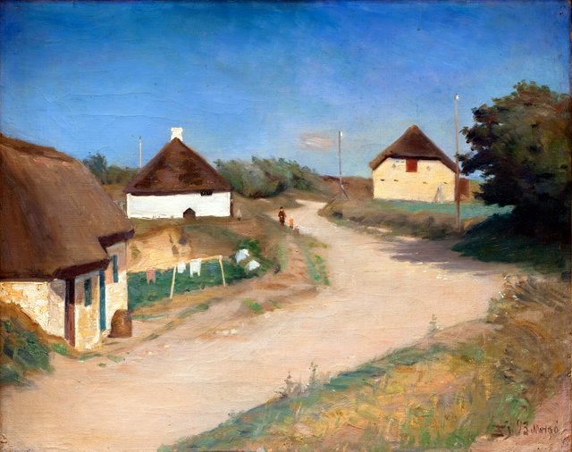 Vej med huse. Morsø by Fridolin Johansen