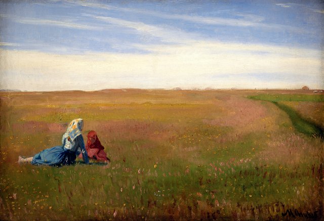 To piger på en mark. Sommerdag by Michael Ancher