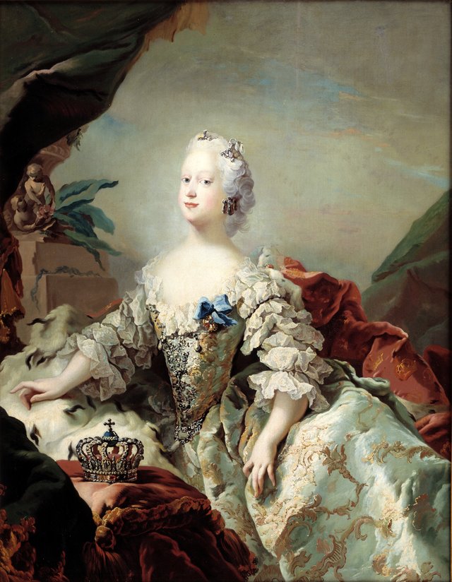 Portræt af Louise, Frederik V's første dronning, i salvingsdragt by Carl Gustaf Pilo