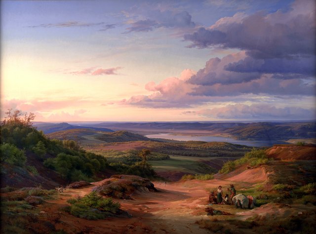 Et landskab ved Himmelbjerget. I forgrunden en taterfamilie by Louis Gurlitt