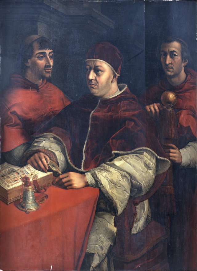 Pave Leo X og kardinalerne Ludovico de' Rossi og Giulio de' Medici. Kopi efter Rafael by Christian Albrecht Jensen