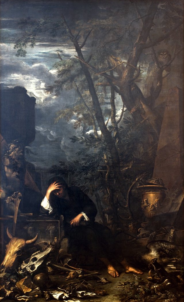 Demokrit, hensunken i betragtninger by Salvator Rosa